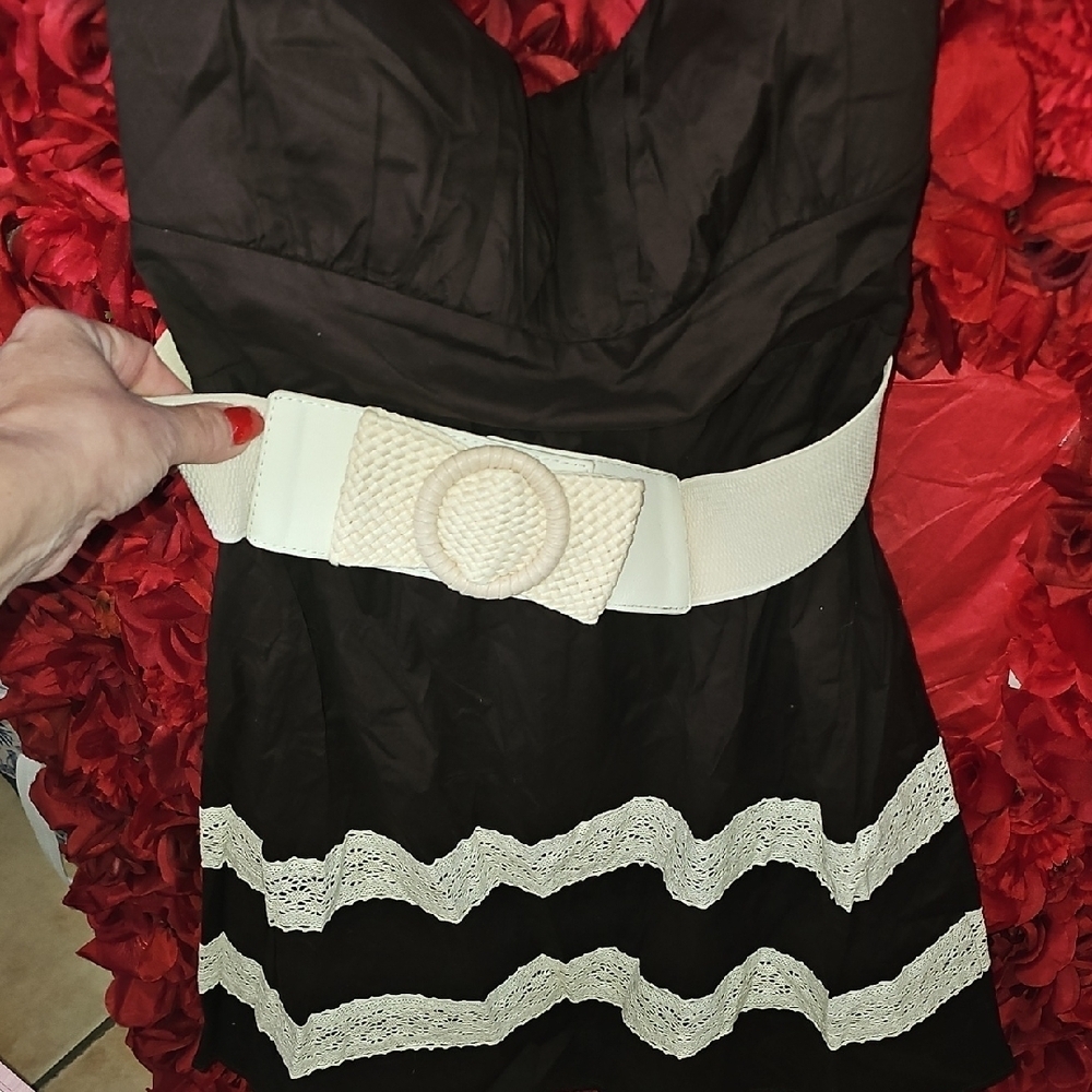 HeartSoul Women's Strapless Belted Mini Dress in Brown and Cream Size Xlarge